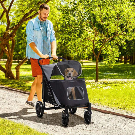 Halo Mall One-Click Foldable Pet Stroller for Medium to Large Dogs - Smooth Ride, Shock Absorption, Storage & Safety Leash - Perfect for Big Dog Walks, Gray - Majestic Dog & Cat Pet Boutique