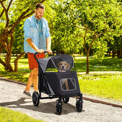 Halo Mall One-Click Foldable Pet Stroller for Medium to Large Dogs - Smooth Ride, Shock Absorption, Storage & Safety Leash - Perfect for Big Dog Walks, Gray - Majestic Dog & Cat Pet Boutique