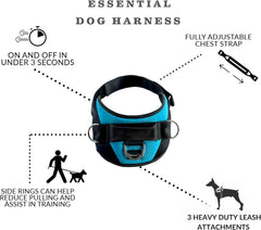 Essential Dog Harness, No-Pull Pet Vest with 3 Leash Clips, No Choke, Reflective, Adjustable and Padded, for Easy Walking and Training for Small, Medium and Large Dogs (Oceanic Blue, S) - Majestic Dog & Cat Pet Boutique