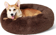 Calming Dog Bed for Small Dogs - Donut Washable Small Pet Bed, 23 Inches Anti-Slip round Fluffy Plush Faux Fur Large Cat Bed, Fits up to 25 Lbs Pets, Camel