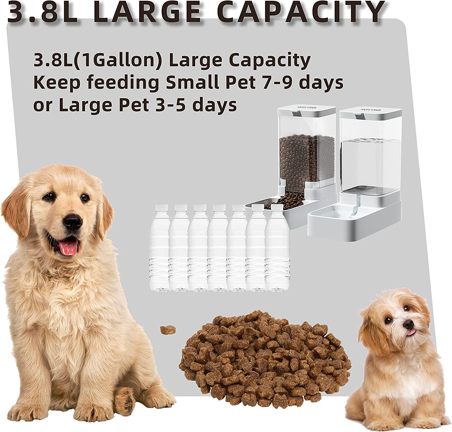 Gravity Pet Feeder and Water Dispenser Set, Automatic Dog Feeder and Dog Water Dispenser for Dogs Cats Pets Animals Large Capacity(3.8L)