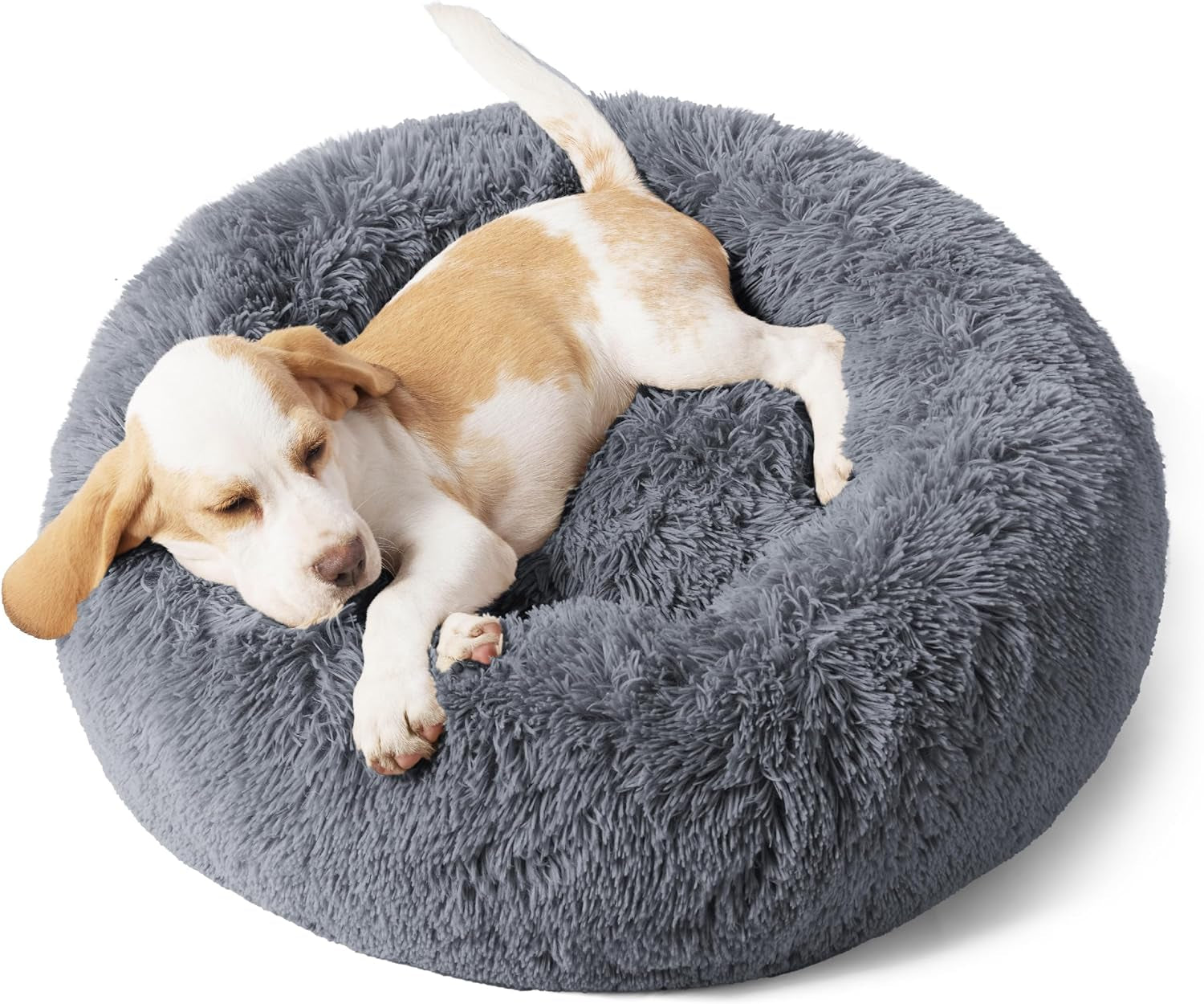 Calming Dog Bed for Small Dogs - Donut Washable Small Pet Bed, 23 Inches Anti-Slip round Fluffy Plush Faux Fur Large Cat Bed, Fits up to 25 Lbs Pets, Camel