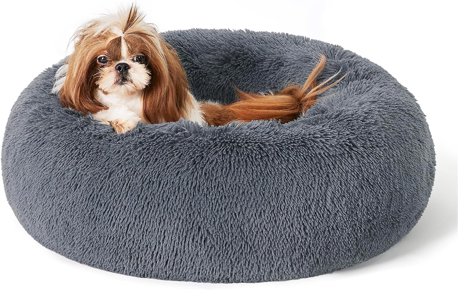 Calming Dog Bed for Small Dogs - Donut Washable Small Pet Bed, 23 Inches Anti-Slip round Fluffy Plush Faux Fur Large Cat Bed, Fits up to 25 Lbs Pets, Camel