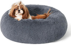 Calming Dog Bed for Small Dogs - Donut Washable Small Pet Bed, 23 Inches Anti-Slip round Fluffy Plush Faux Fur Large Cat Bed, Fits up to 25 Lbs Pets, Camel