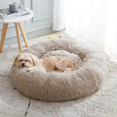 Calming Dog & Cat Bed, Anti-Anxiety Donut Cuddler Warming Cozy Soft round Bed, Fluffy Faux Fur Plush Cushion Bed for Small Medium Dogs and Cats (20"/24"/27"/30")