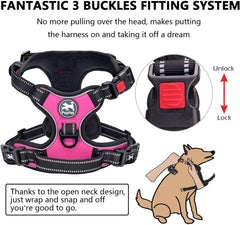 No Pull Dog Harness, No Choke Front Clip Dog Reflective Harness, Adjustable Soft Padded Pet Vest with Easy Control Handle for Small to Large Dogs(Pink,M) - Majestic Dog & Cat Pet Boutique