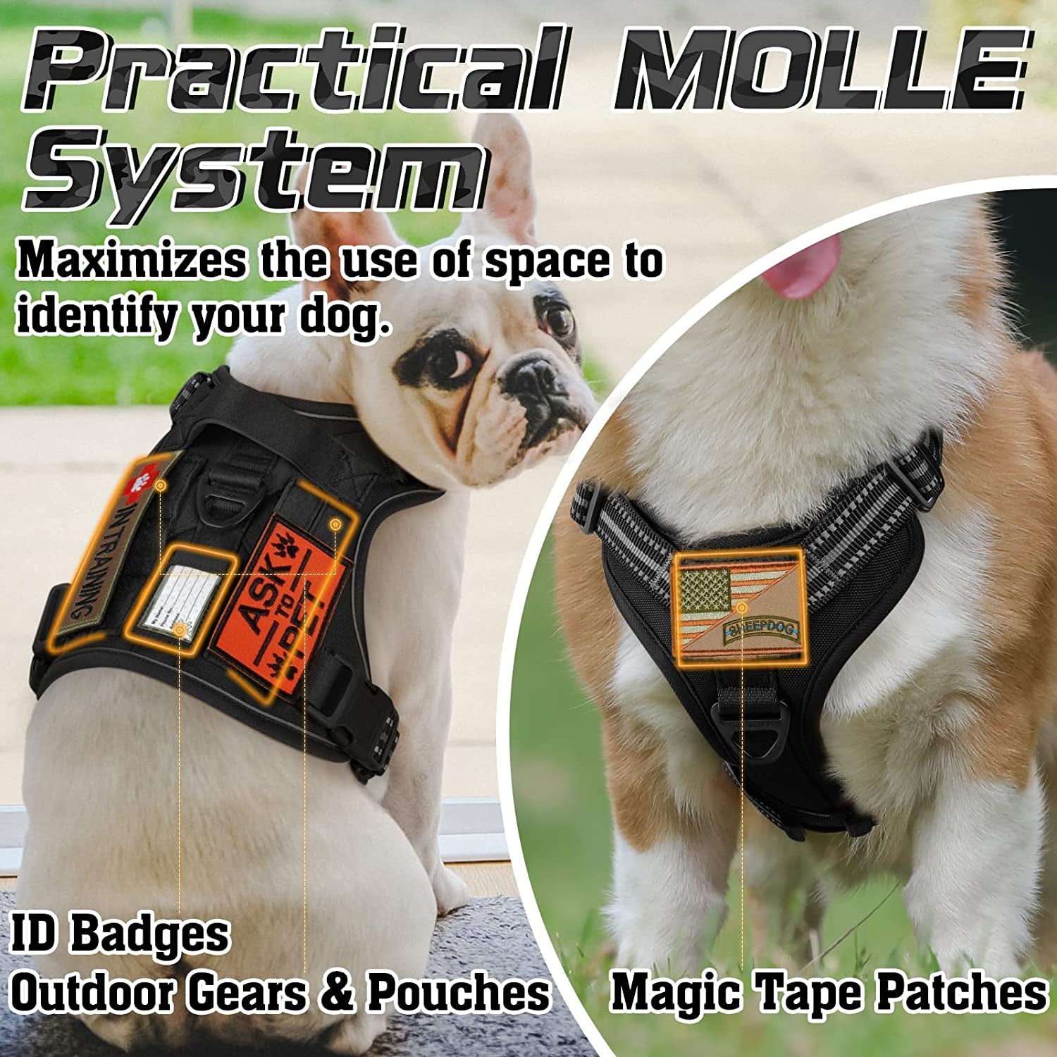 Tactical Dog Harness for Large Dogs, No Pull Military Service Vest with Handle & Molle, Easy Control for Training Walking, Adjustable Reflective Straps, Black, L - Majestic Dog & Cat Pet Boutique