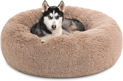 Calming Dog Bed for Small Dogs - Donut Washable Small Pet Bed, 23 Inches Anti-Slip round Fluffy Plush Faux Fur Large Cat Bed, Fits up to 25 Lbs Pets, Camel