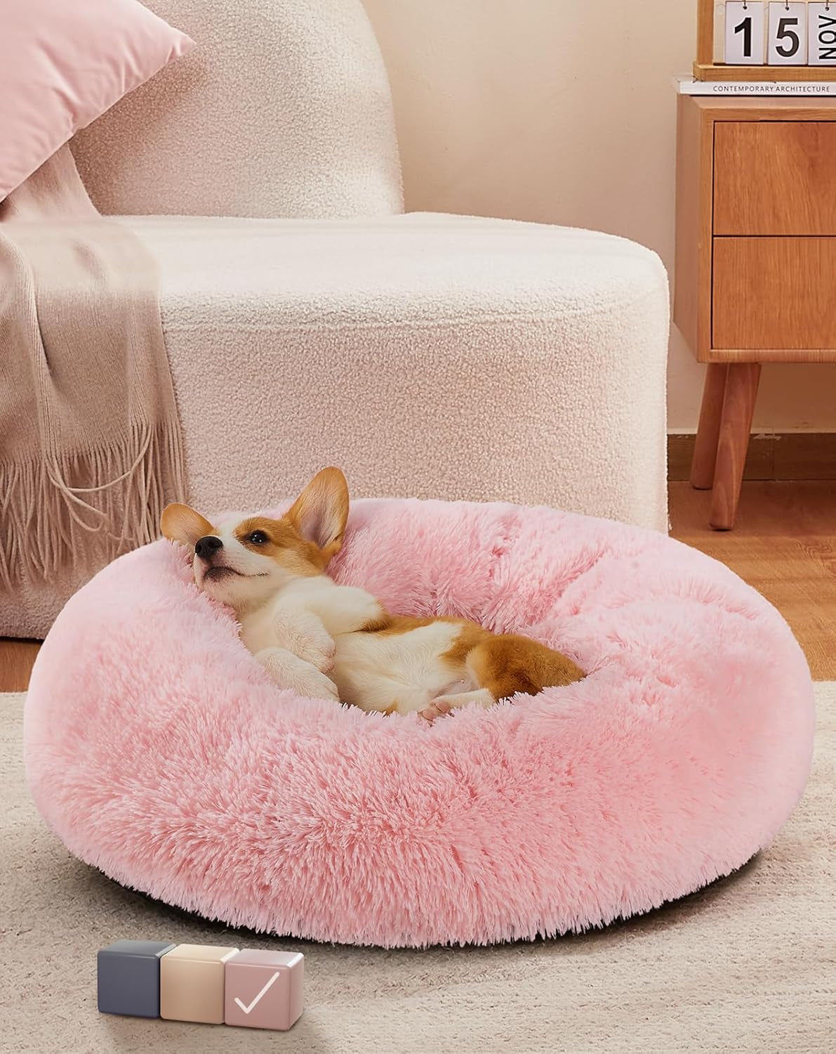 Calming Donut Dog Bed – Plush Pillow for Small & Medium Pets, Washable Cover, Anti-Slip Bottom (23”) - Majestic Dog & Cat Pet Boutique