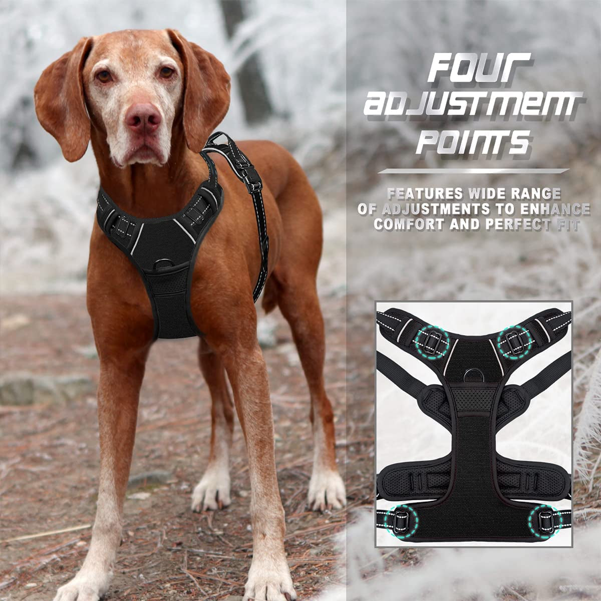 No Pull Dog Harness Front Clip Heavy Duty Reflective Easy Control Handle for Large Dog Walking(Black,L) - Majestic Dog & Cat Pet Boutique