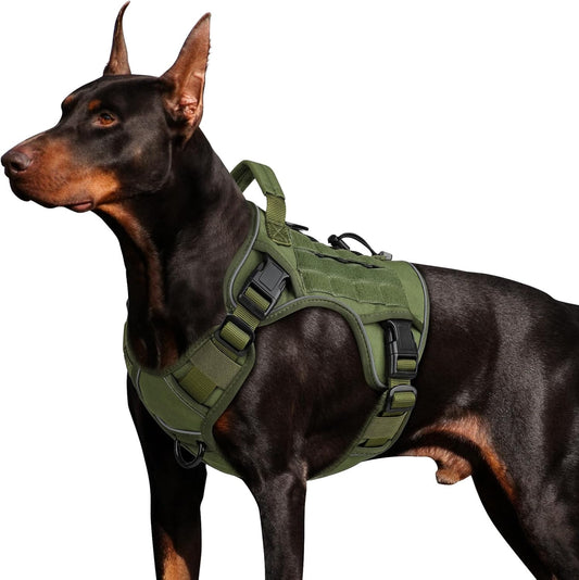 Tactical Dog Harness for Large Dogs, Heavy Duty No Pull Dog Harness with Handle, Adjustable Reflective Military K9 German Shepherd Big Size Dog Vest for Training, Walking, Hiking, Green (L)