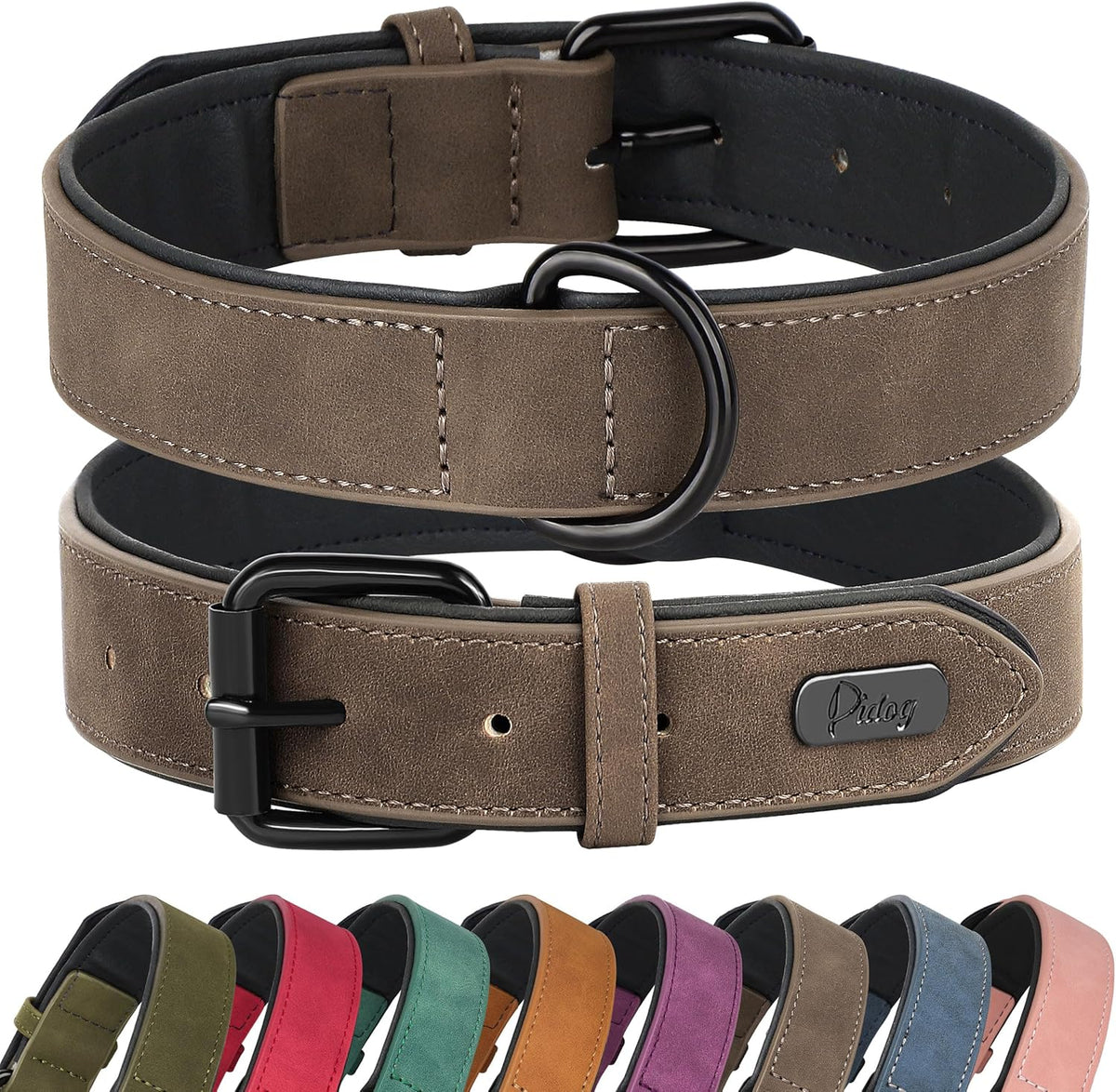 Soft Padded Leather Dog Collar, Breathable Heavy Duty Dog Collar Leather with Adjustable Rust-Proof Metal Buckle for Small Medium Large Dogs, Brown, M - Majestic Dog & Cat Pet Boutique