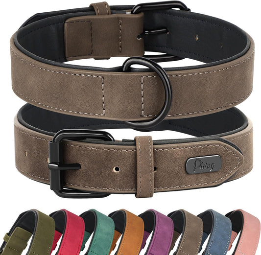 Soft Padded Leather Dog Collar, Breathable Heavy Duty Dog Collar Leather with Adjustable Rust-Proof Metal Buckle for Small Medium Large Dogs, Brown, M - Majestic Dog & Cat Pet Boutique