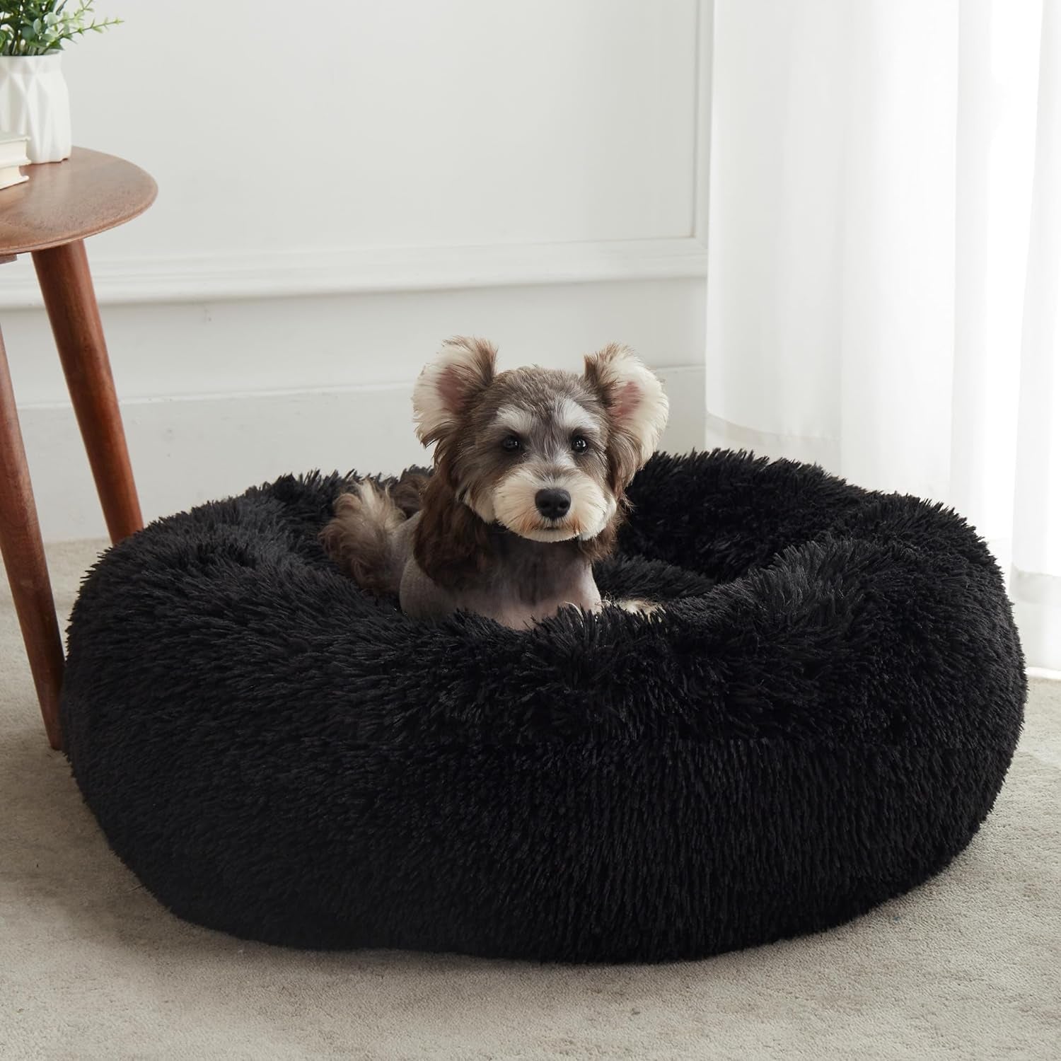 Calming Dog & Cat Bed, Anti-Anxiety Donut Cuddler Warming Cozy Soft round Bed, Fluffy Faux Fur Plush Cushion Bed for Small Medium Dogs and Cats (20"/24"/27"/30")