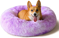 Calming Dog & Cat Bed, Anti-Anxiety Donut Cuddler Warming Cozy Soft round Bed, Fluffy Faux Fur Plush Cushion Bed for Small Medium Dogs and Cats (20"/24"/27"/30")