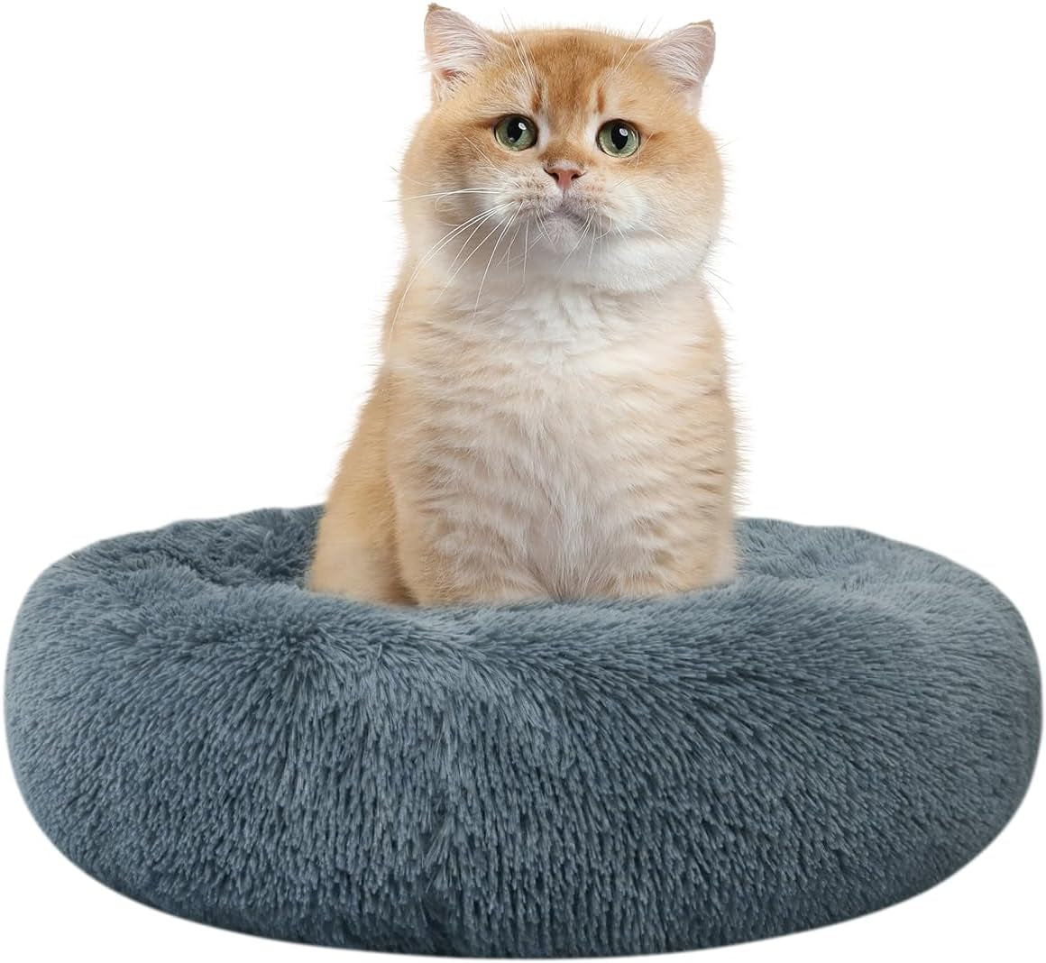 Washable Round Pet Bed – 20” Cat Bed for Indoor Cats & Small to Medium Dogs, Slip-Resistant