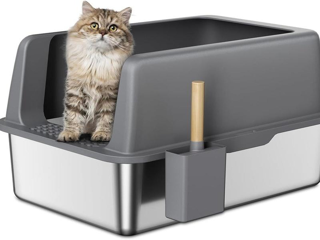 High Side Open Stainless Steel Litter Box with Lid, Super Large Litter Box, Super Large Litter Box, High Side, (Non-Stick, Easy to Clean, Anti-Leakage) - Majestic Dog & Cat Pet Boutique