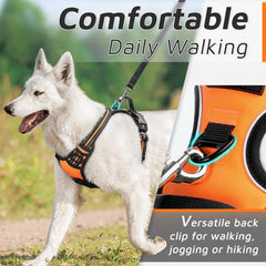 Dog Harness for Large Dogs, No Pull Service Vest with Reflective Strips and Control Handle, Adjustable and Comfortable for Easy Walking, No Choke Pet Harness with 2 Metal Rings, Orange, L - Majestic Dog & Cat Pet Boutique