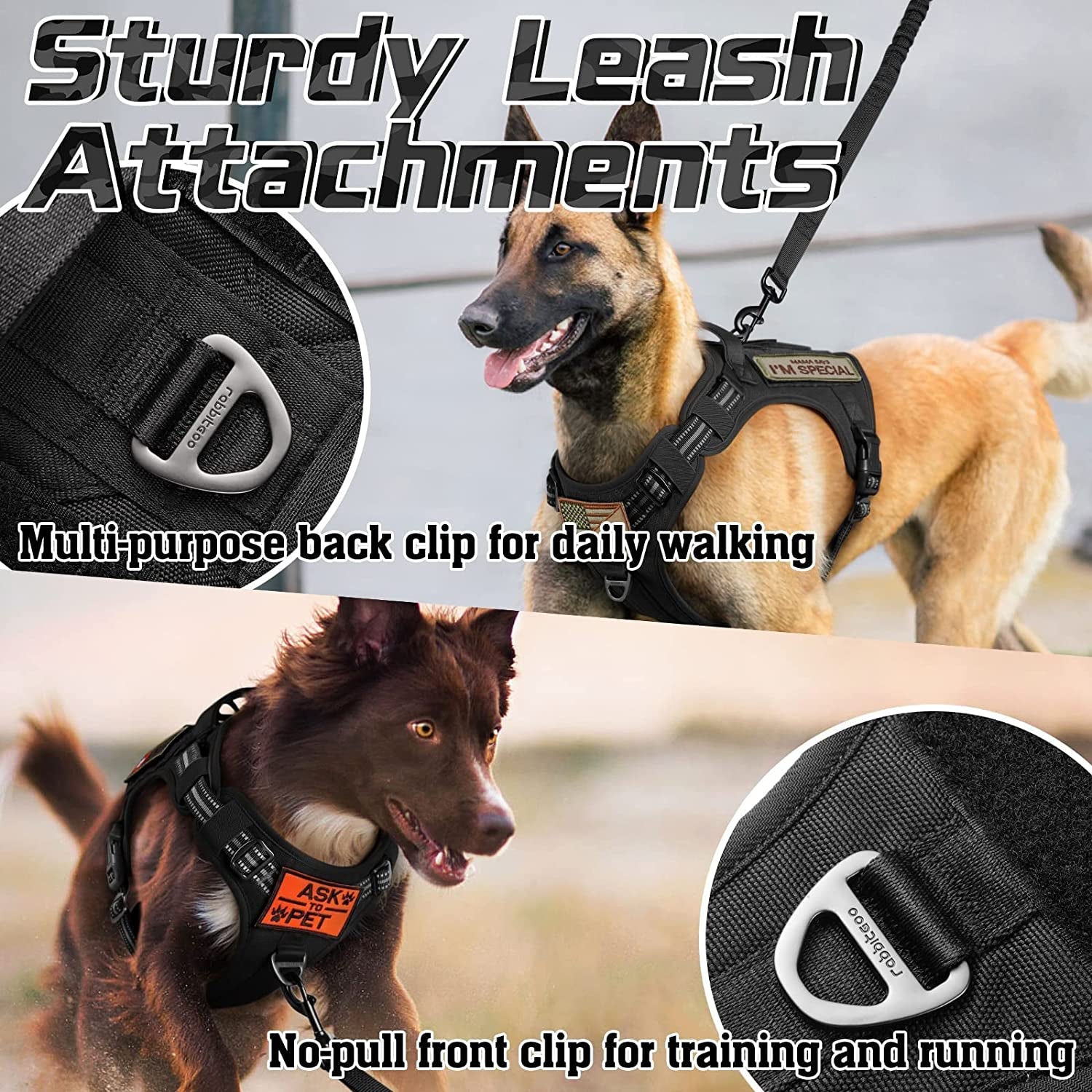 Tactical Dog Harness for Large Dogs, No Pull Military Service Vest with Handle & Molle, Easy Control for Training Walking, Adjustable Reflective Straps, Black, L - Majestic Dog & Cat Pet Boutique