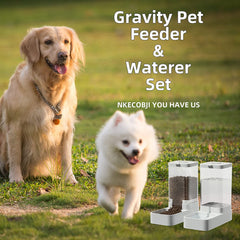 Gravity Pet Feeder and Water Dispenser Set, Automatic Dog Feeder and Dog Water Dispenser for Dogs Cats Pets Animals Large Capacity(3.8L)