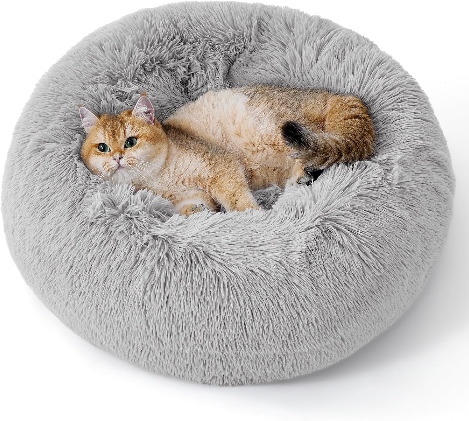 Calming Dog Bed for Small Dogs - Donut Washable Small Pet Bed, 23 Inches Anti-Slip round Fluffy Plush Faux Fur Large Cat Bed, Fits up to 25 Lbs Pets, Camel