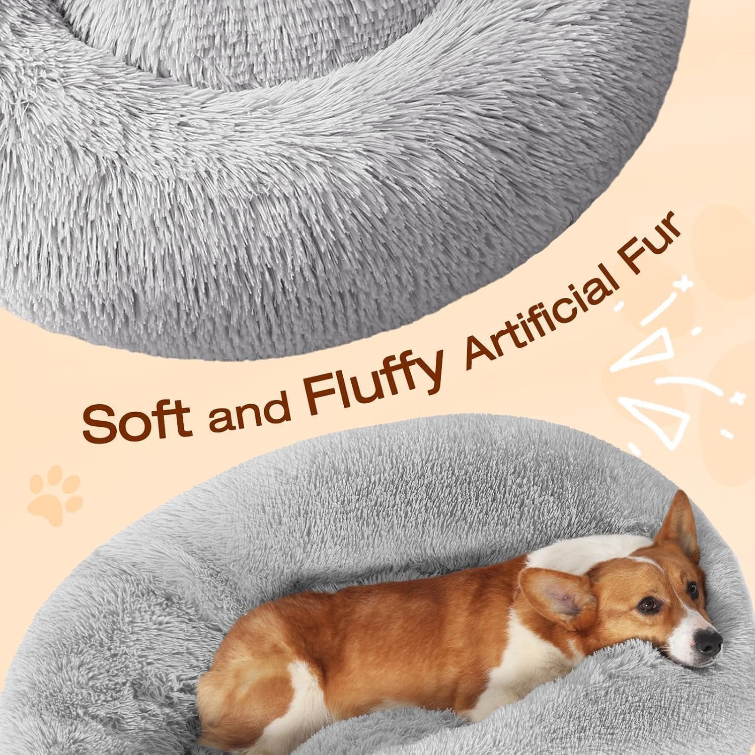 Dog & Cat Bed, Calming Anti-Anxiety Pet Bed for Small Dogs, Fluffy Donut Cushion for Small and Medium Pets (20")